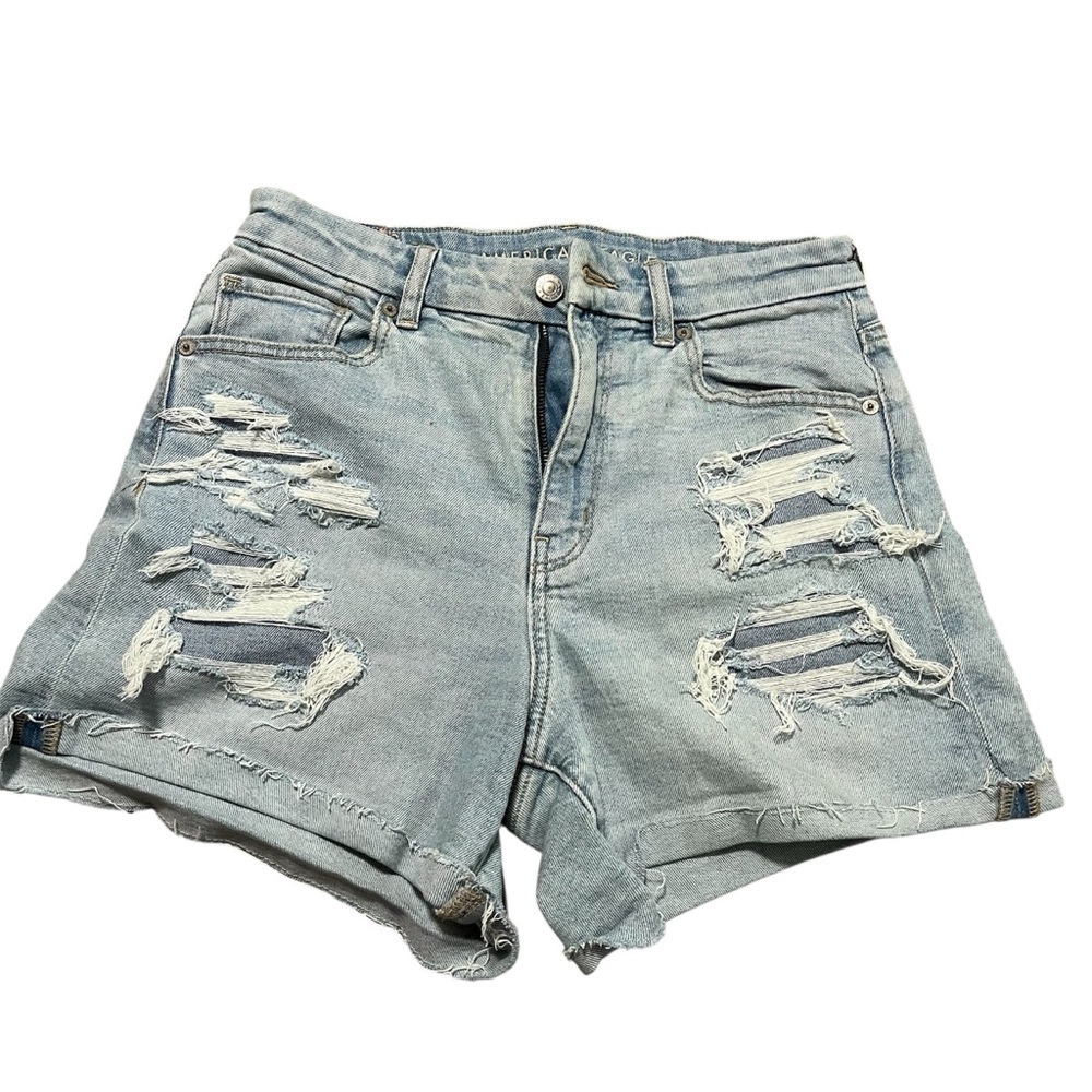American Eagle Outfitters Light Distressed Jean Shorts Floral Embroidered Size 8